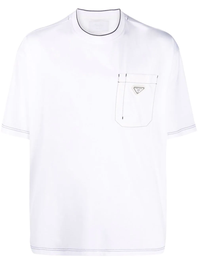 Prada Triangle Logo Chest Pocket T-shirt In White