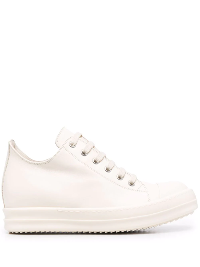 Rick Owens Off-white Grained Leather Low-top Sneakers In 白色