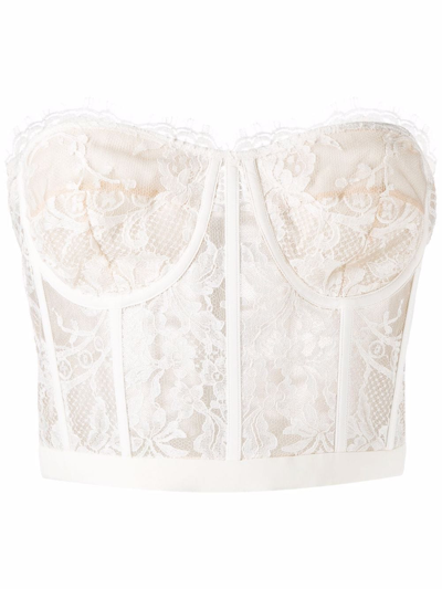 Alexander Mcqueen Cotton-blend Corded Lace Bustier Top In Neutral