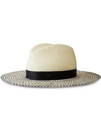 Maison Michel Henrietta Bicolor Wide-brim Fedora Hat In Neutral