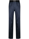 Tom Ford Velvet-trimmed Stretch-silk Satin Pyjama Trousers In Blue