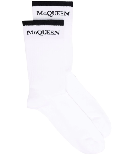 Alexander Mcqueen Logo Knit Mid-calf Socks In White