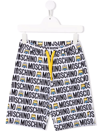 Moschino Kids White Bermuda With All-over Minions And Logo Print In White
