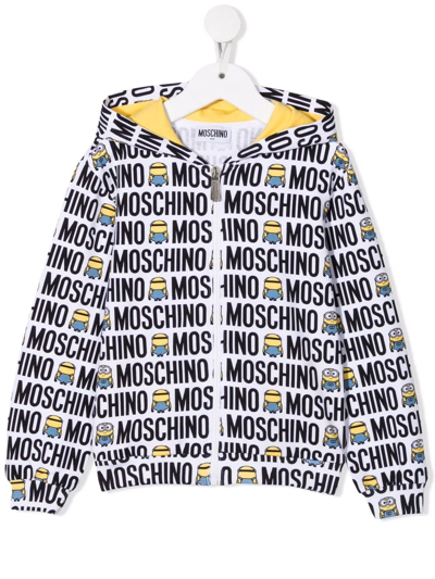 Moschino Kids' Minions-print Zipped-up Hoodie In White