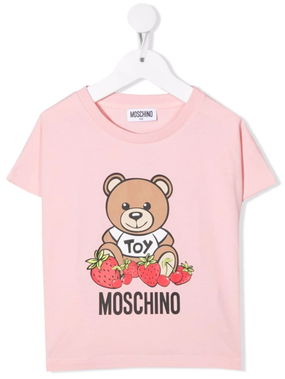 Moschino Kids' Strawberries Teddy Bear T-shirt In Pink