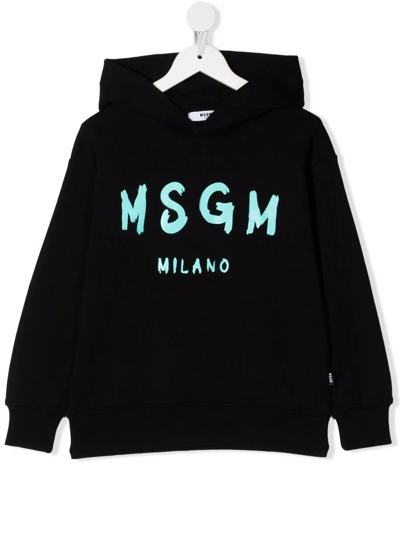 Msgm Kids' Logo-print Cotton Hoodie In Black