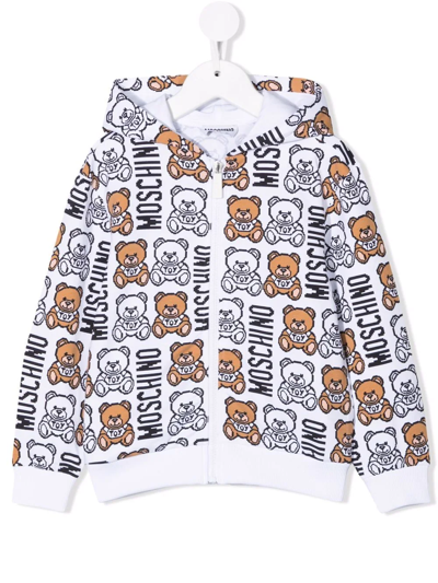 Moschino Kids' All-over Logo Print Hoodie In White
