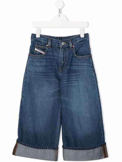 Diesel Teen High Waisted Wide-leg Jeans In Blu