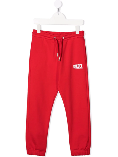Diesel Kids' Logo-print Drawstring Sweatpants In Red
