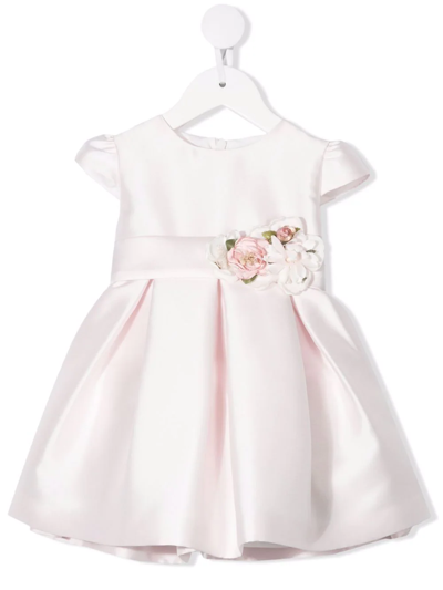 Mimilù Babies' Floral-applique Flared Dess In Pink