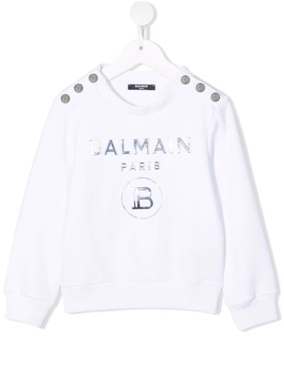 Balmain Teen Embossed-logo Sweatshirt In White