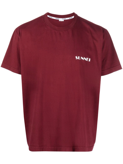 Sunnei Mini Logo Print Cotton Jersey T-shirt In Burgundy
