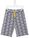 Moschino Kids White Bermuda With All-over Minions And Logo Print In White