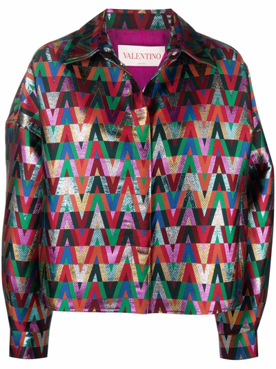 Valentino Silk Blend Jacket With All-over Optical V Print In Multicolor