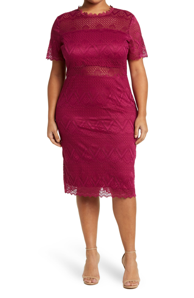 By Design Lucie Elbow Length Sleeve Lace Dress In Berry