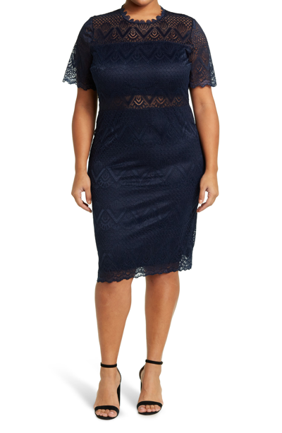 By Design Lucie Elbow Length Sleeve Lace Dress In Navy Blazer
