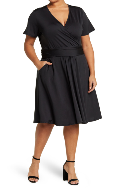 Love By Design Mallory Short Sleeve Wrap Dress In Black