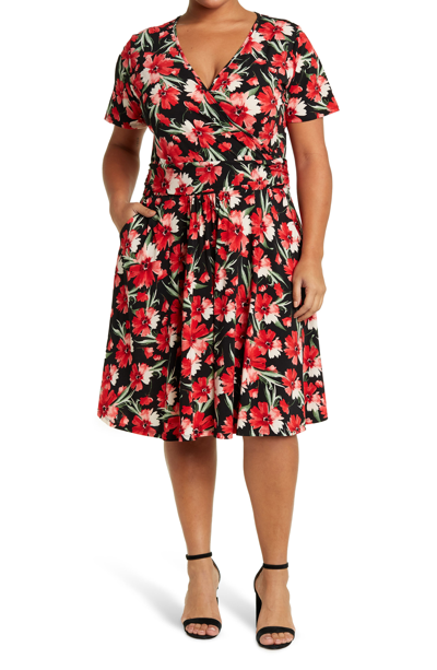 Love By Design Mallory Short Sleeve Wrap Dress In Zinnia Burst