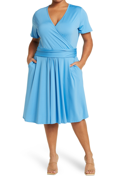 Love By Design Mallory Short Sleeve Wrap Dress In Azure Blue