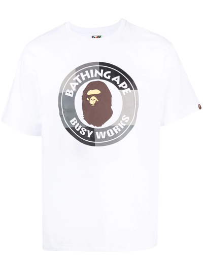 A Bathing Ape Busy Works Logo-print Cotton-jersey T-shirt In White Black
