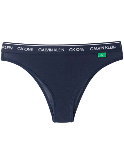 Calvin Klein Logo Waistband Brazilian Thong In Blue