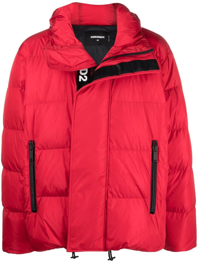Dsquared2 Lettering Logo Puffer Jacket In Red