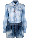 Dsquared2 Two-tone Distressed Denim Playsuit In Blue