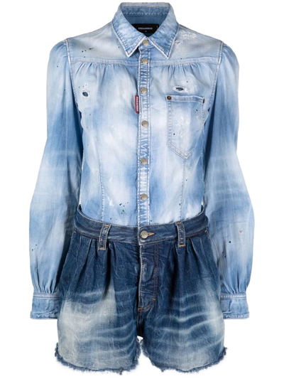 Dsquared2 Two-tone Distressed Denim Playsuit