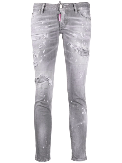 Dsquared2 Jennifer Cropped Distress-effect Jeans In Grey