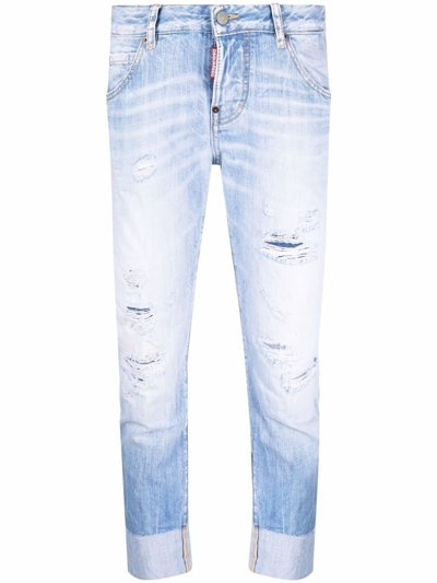 Dsquared2 Distressed Cropped Jeans In Blue