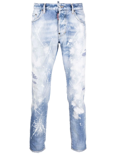 Dsquared2 Paint Splatter-effect Skinny Jeans In Blue