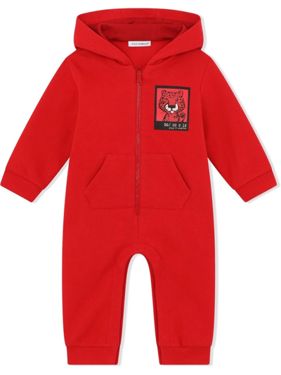 Dolce & Gabbana Babies' Graphic-print Hooded Romper In Red