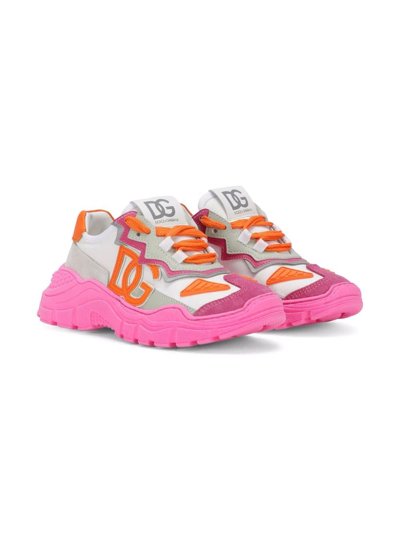 Dolce & Gabbana Kids' Calfskin Daymaster Trainers In Multicolor