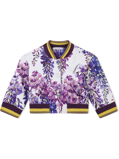 Dolce & Gabbana Baby Girls Wisteria Print Bomber Jacket In Lavender