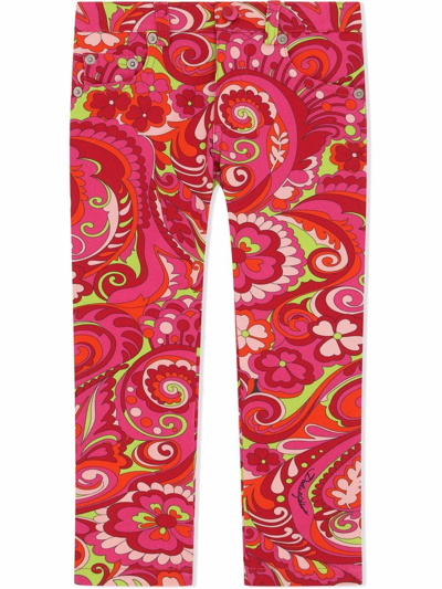 Dolce & Gabbana Kids' Floral Paisley-print Trousers In Pink