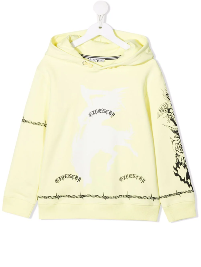 Givenchy Kids' 纹身印花连帽衫 In Yellow