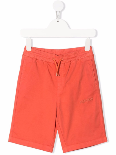 Kenzo Kids' Embroidered-logo Track Shorts In Red