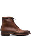 Scarosso Shearling-lined Lace-up Leather Boots In Brown
