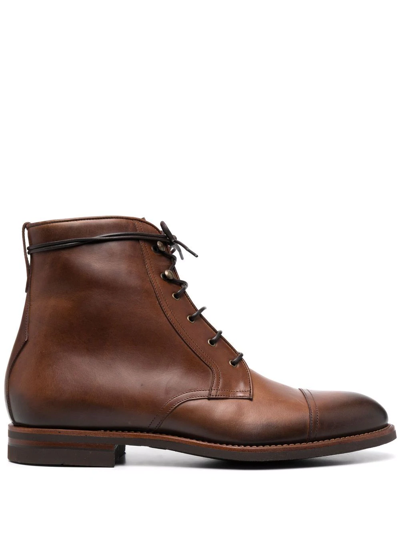Scarosso Shearling-lined Lace-up Leather Boots In Brown