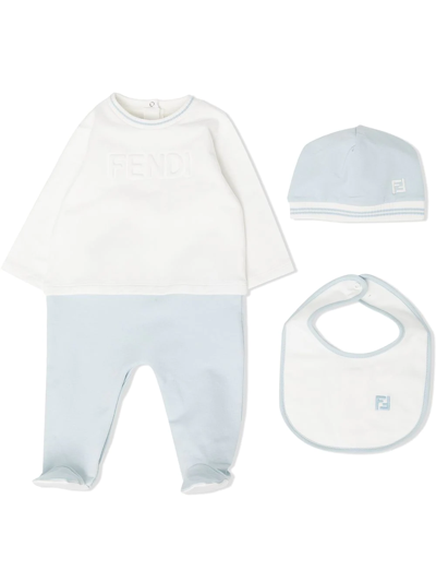 Fendi Embossed-logo Longsleeved Babygrow Set In White