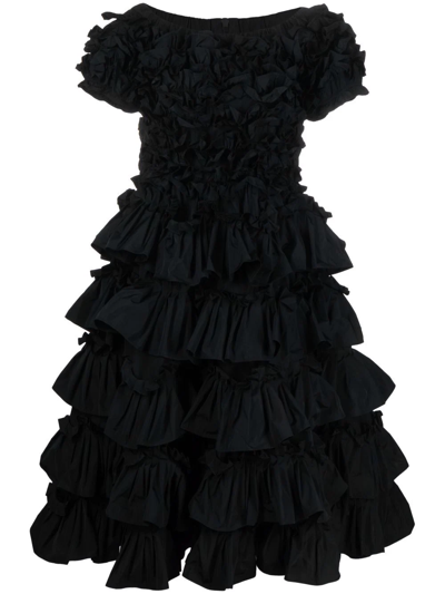 Red Valentino Ruffled Flared Dress In Black