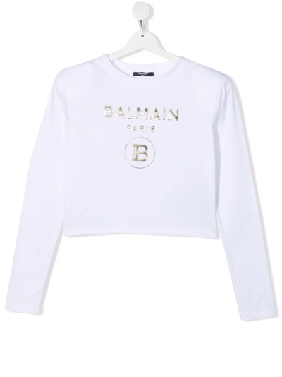 Balmain Teen Embossed-logo Sweatshirt In White