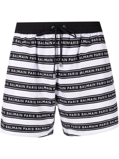 Balmain Logo-stripe Drawstring Boxers In White