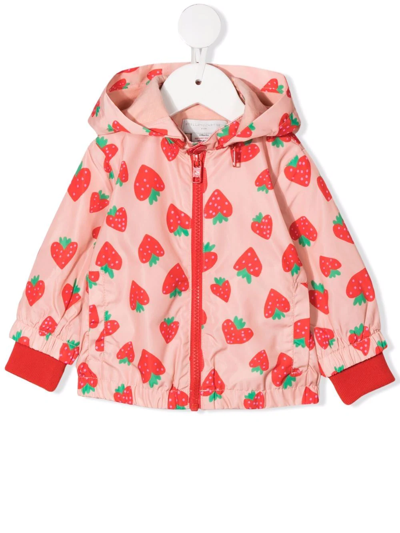 Stella Mccartney Babies' Strawberry-print Hooded Zip Jacket In Pink
