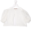 La Stupenderia Teen Puff-sleeve Cropped Bolero Blouse In Neutrals