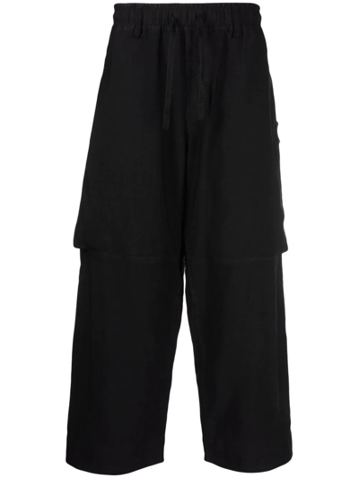 Stone Island Shadow Project Cropped Drawstring-waist Trousers In Black