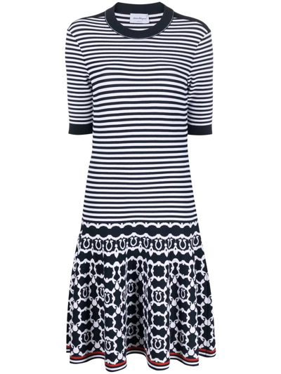 Ferragamo Stripe-print Midi Dress In Blue