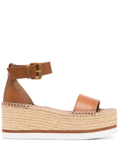 See By Chloé Glyn Platform Espadrille Sandal In Leather Colour
