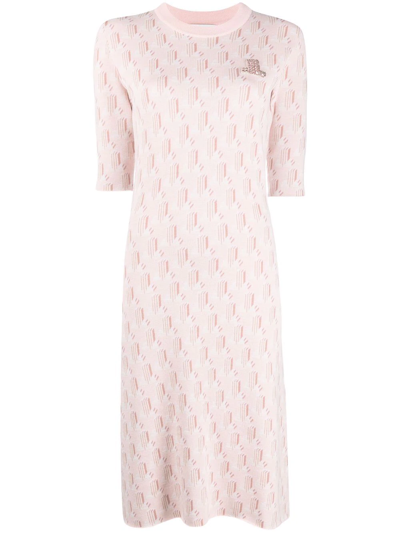 Lanvin Monogram-pattern Merino Dress In Pink
