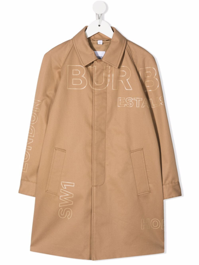 Burberry Kids' Horseferry Print Cotton Twill Car Coat In Brown